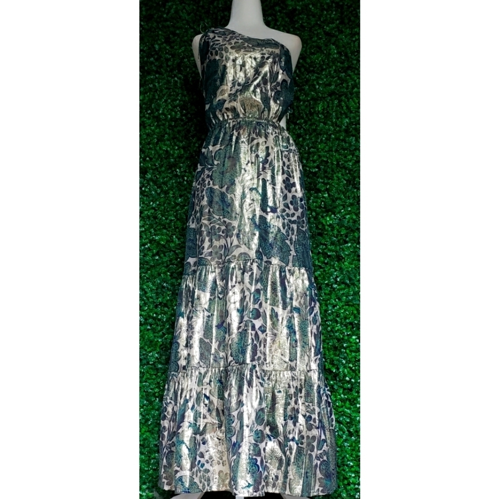 LAST ONE - J.Crew Collection one-shoulder cutout dress in floral Lurex® chiffon - Picture 6 of 13